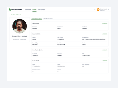 Student Profile app app design database design interface profile student ui ui design uiux ux design web app web application
