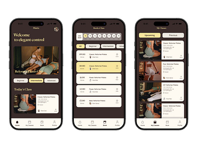 Pilatéa — A Modern Reformer Pilates Companion branding darkbrownpalette darkmodeui elegantdesign fitnessapp graphic design interfacedesign minimaldesign mobileappdesign moderninterface movementdesign personalproject pilates pilatesapp productdesign reformerpilates ui userexperience uxui wellnessapp