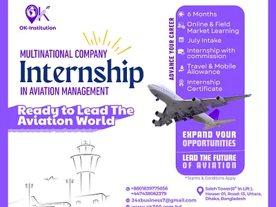 Multinational Company Internship in Aviation Management creative design flat graphic design