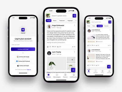 Mind – Community News App UI ai app communityapp dailyui daly ui design dribbble illustration mobile app newsapp ui uidesign ux