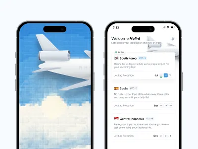 Jet Lag App - Smart Travel & Body Clock Assistant animation app design figma health illustration jetlag plan product design trip ui