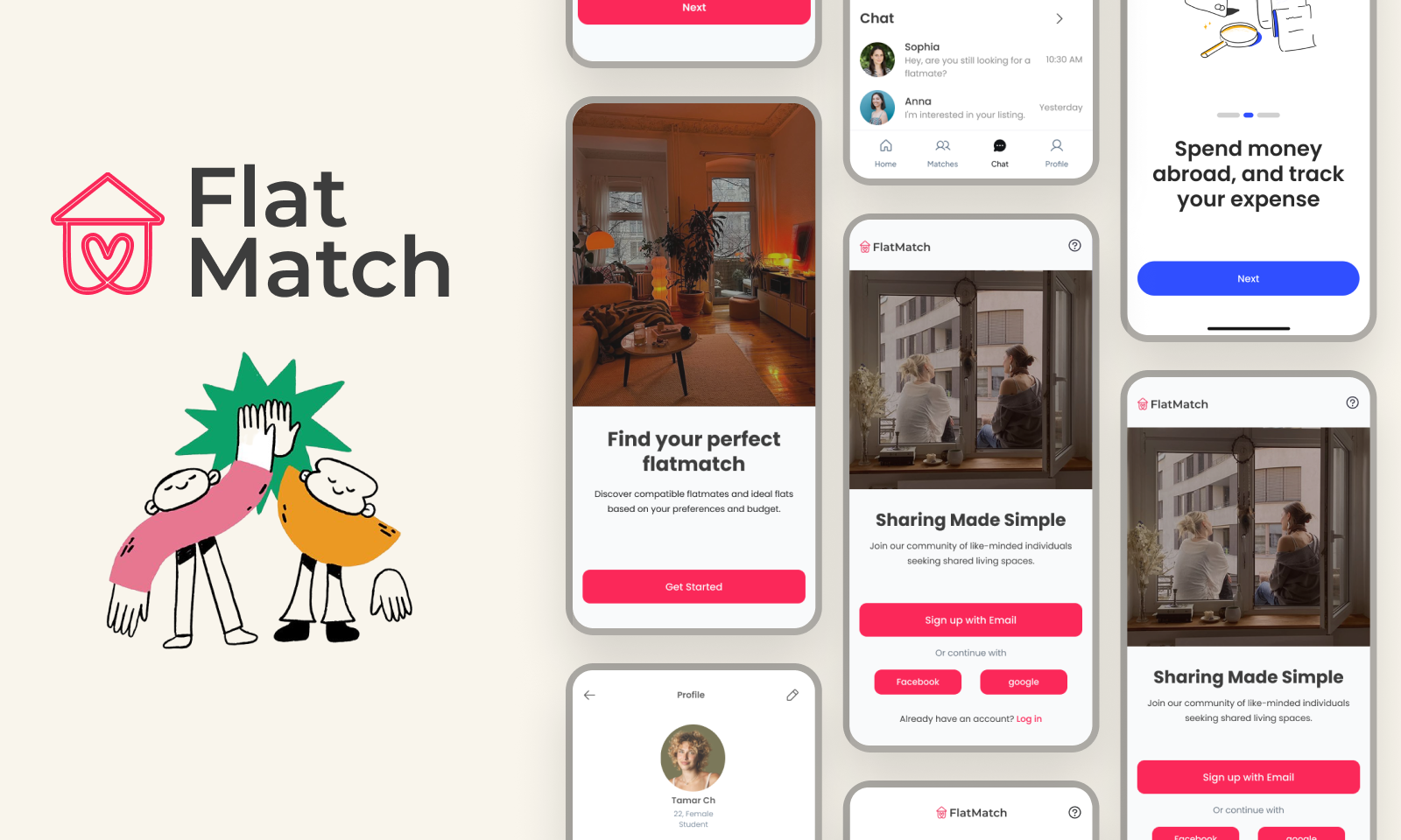 FlatMatch – Because Good Flatmates Make a Great Home app app design application ui branding design figma figma design illustration logo ui
