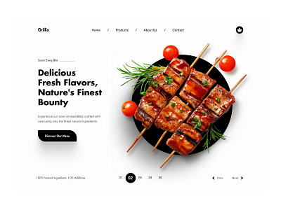 Grillix Food Landing Page add to cart design eat exploration food food delivery food ordering foodie fresh healthy kiosk landing page my cart online ordering salad tikka ui uiturtle website