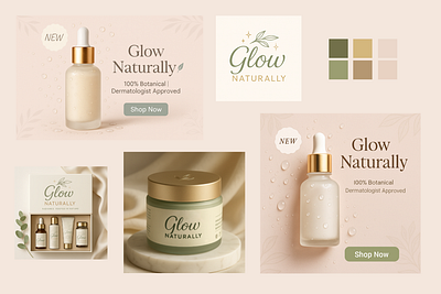 Botanical Skincare Brand Design - Glow Naturally ad design ai art beauty brand design branding logo logo design minimal branding organic product design skincare branding skincare packaging social media ui
