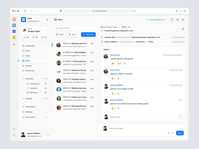 Swift - Email Messages ai animation clean crm crm dashboard dashboard data table email message graphic design integration modern motion graphics report saas technology ui ux uxerflow web design website