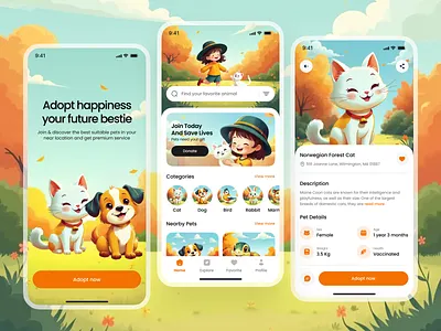 Petsy - Pet Adoption Store App adoption animal app cutedesign mobile pet petadoption petapp petcare shop store ui ux