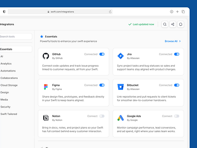 Swift - Integration App ai animation clean crm crm dashboard dashboard design graphic design integration modern motion graphics report saas technology ui ux uxerflow web app web design website