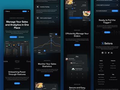 Selora – Point of Sales App Landing Page - Responsive analitycs app business clean dark dashboard landing page mobile mobile app mobile first mockup pos app responsive sales app ui uiux ux web design