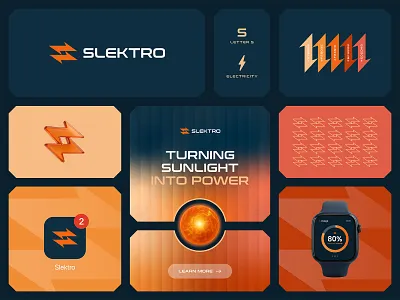 Slektro Logo & Branding – Solar, Energy, Electric, Spark brand identity branding electric electric logo electricity energy energy logo letter s lightning logo power smart grid solar solar energy solar logo spark sun sustainable tech thunder