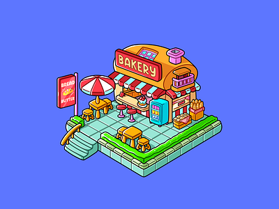 Bakery Shop — Isometric Mini World animation bakery bakery cartoon bakery shop bakery store branding bread cartoon creature design graphic design illustration isometric isometric cartoon logo procreate shop ui