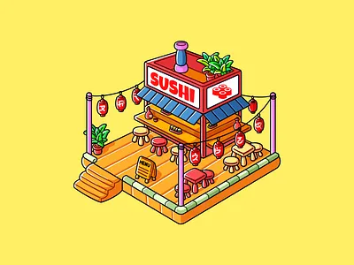Sushi Shop — Isometric Mini World animation branding cartoon cartoon isometric creature design graphic design illustration isometric japan japan store logo procreate shop cartoon store sushi sushi cartoon ui