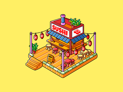Sushi Shop — Isometric Mini World animation branding cartoon cartoon isometric creature design graphic design illustration isometric japan japan store logo procreate shop cartoon store sushi sushi cartoon ui