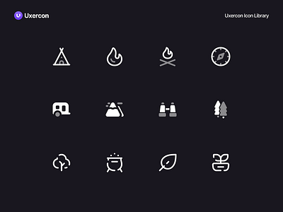 Camping & Nature - Uxercon Icon Library adventure animation camp camping design forest hiking icon icon design icon set line icon logo motion graphics nature outdoor travel ui uiux ux uxercon