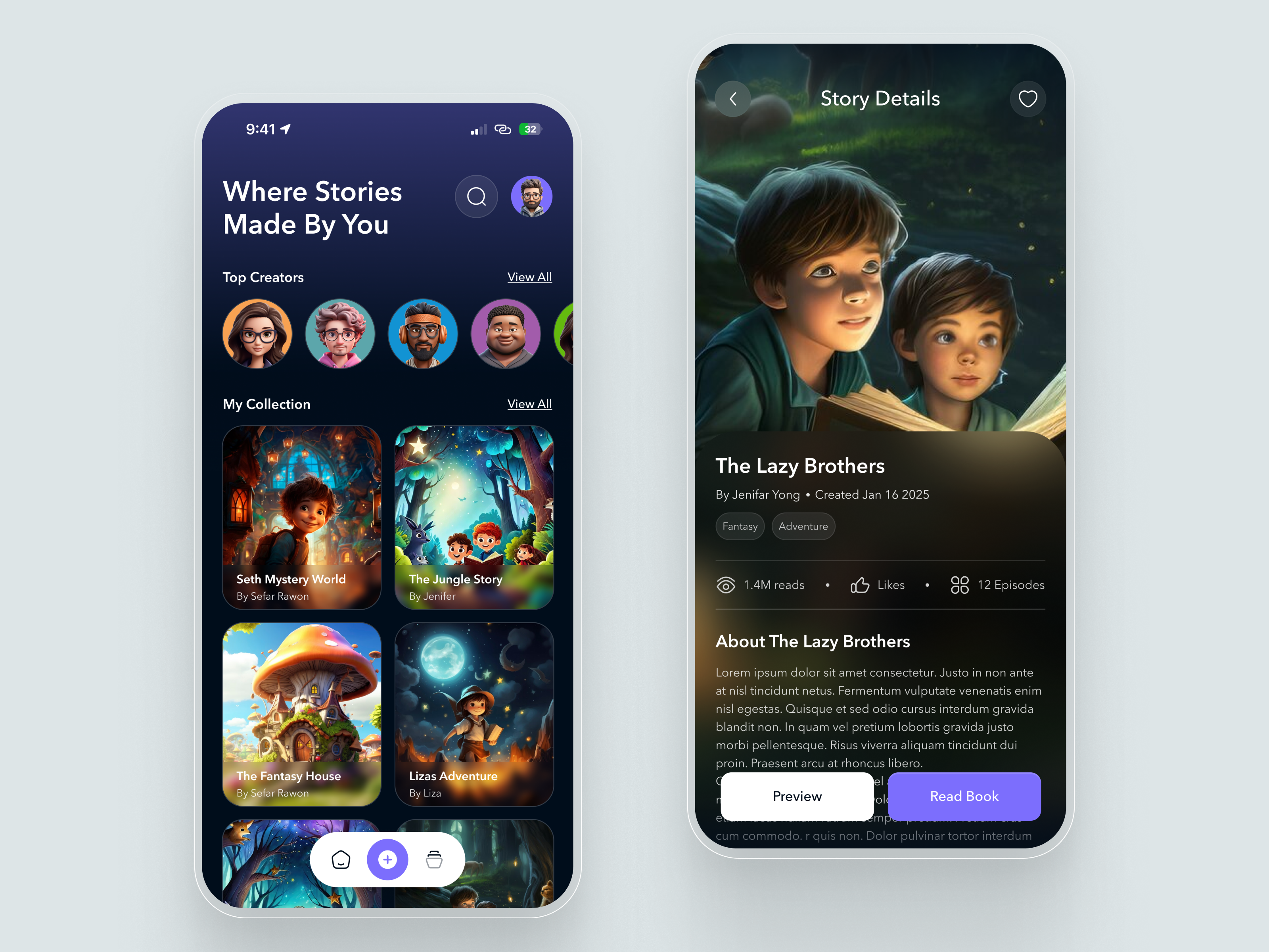 Children's Story App UI Design app app design app designer childrens app dark theme app figma figma design modern design story app storytellingapp ui ui design ui designer user interface ux ux design ux designer visual design web designer website design