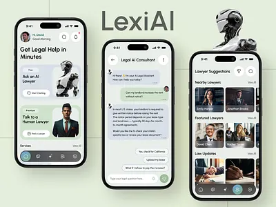 ⚖️ LexiAI – Legal Consultant agency ai app design branding chatbots consultation creative design illustration lawyer lawyers logo mobile app ui uiux ux web design website