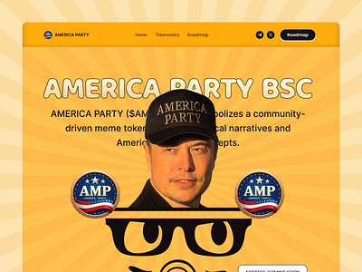AMERICA PARTY-Meme Coin Landing Page america party america party landing page btc crypto crypto website graphic design landing page meme coin landing page meme coin website meme crypto meme token memecoin memecoin website money app token ui design ux design visualidentity web design website design
