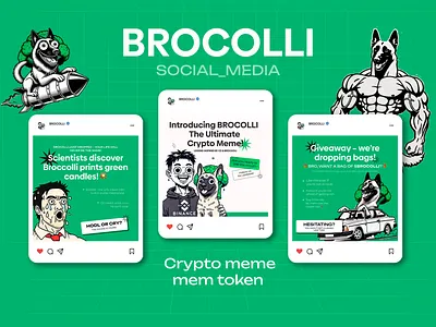 Banner for crypto meme token Brocolli ad banner brand branding crypto cryptocurrency illustration instagram marketing meme post promotion solana token trend twitter