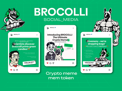 Banner for crypto meme token Brocolli ad banner brand branding crypto cryptocurrency illustration instagram marketing meme post promotion solana token trend twitter