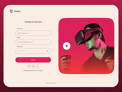 Vireon - Sign Up Page landing page login onboarding sign up sign up page ui ux website website design