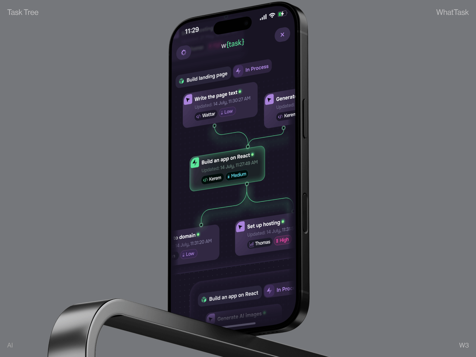 WhatTask: AI Task Tree Management ai app design ai assistant ai dashboard ai fintech ai platform ai startup ai technology artificial intelligence automation crypto app dashboard ui etherium finance graphic design mobile app platform product design saas dashboard token web3 design