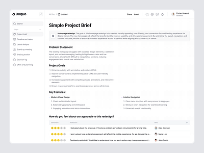 Doquo - Project Details Page Design brief clean ui client brie dashboard design brief management project brief project details project management project overview project summary saas task management task update team activity uiux web design workspace