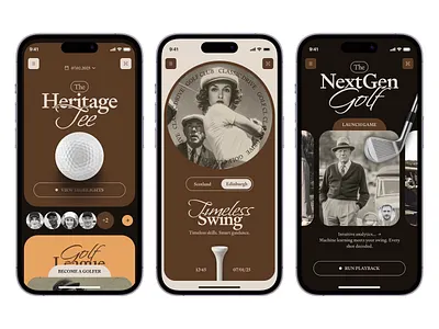 The Heritage Tee – Mobile App Concept analytics classic concept golf app golfer heritage inspiration league mobile app retro smartgolf sports swing tee timeless ui ux vintage
