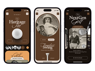 The Heritage Tee – Mobile App Concept analytics classic concept golf app golfer heritage inspiration league mobile app retro smartgolf sports swing tee timeless ui ux vintage