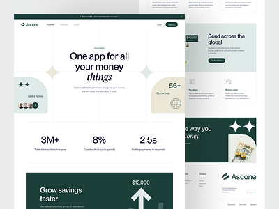 Ascone - Finance Features Page ai artificial intelligence b2b clean dipa inhouse finance financial fintech investment minimal design modern design saas savings startup ui uiux wealth wealth management web design website