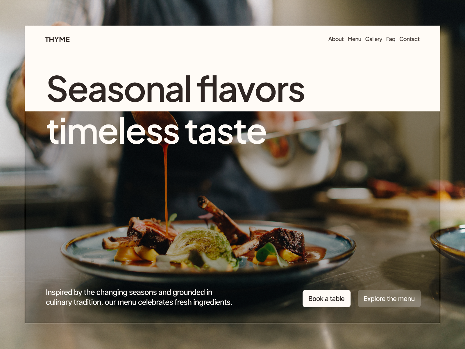 Thyme - modern fine dining website design | Webflow template about bar bold cafe cards categories design eat food kitchen light menu minimal modern order reataurant sleek ui web webdesign