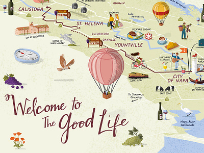 Napa Valley illustrated map brochure california editorial food guide illustrated illustration illustrator map maps napa valley print tourism travel wine
