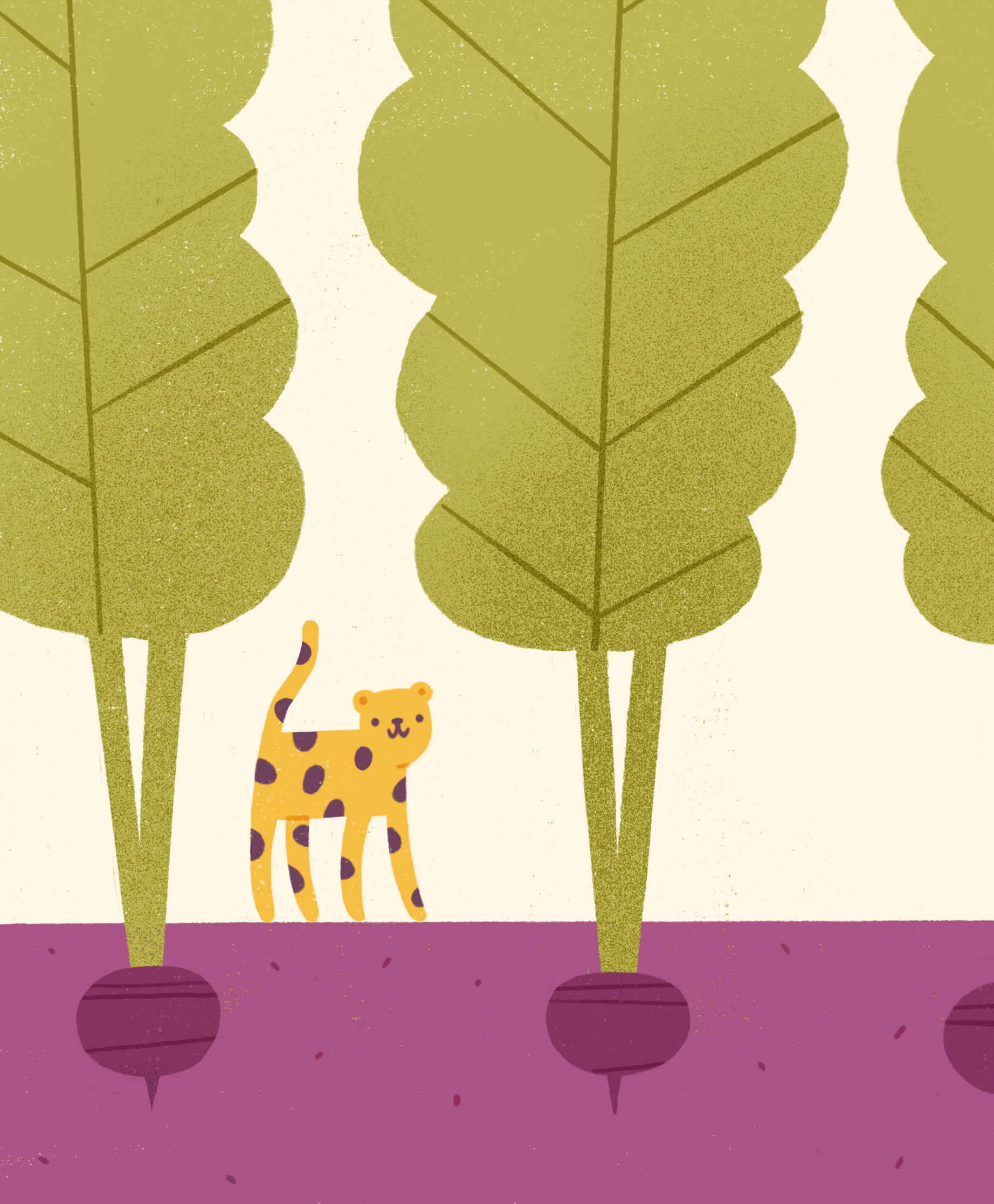 Jungle beetroot character forest hidden illustration leopard procreate roots texture thicket tree