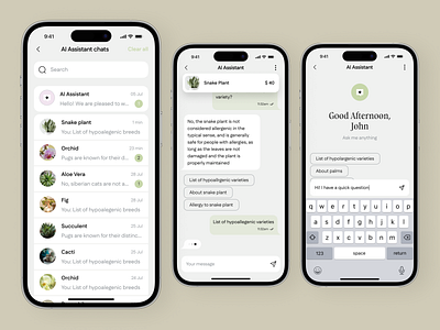 AI Assistant for Plant Marketplace ai assistant app interfaces application ui best app design chatbot ui interactive design marketplace mobile mobile app design mobile app ui mobile ui mobile ux modern app ui ui design ui ux ui ux design