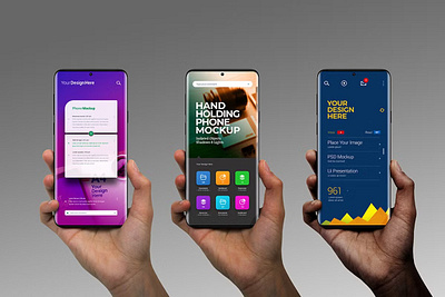 Hand Holding Phone Mockup Set clean elegant front view minimal mockup modern montage