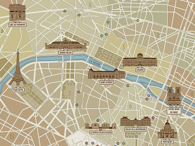 Paris illustrated map art cartography city exhibition france guide illustrated illustration illustrations illustrator landmark map maps mural paris print