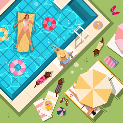 Summer all day art design dog doglover illustration minimalistic art palette pool summer vacation