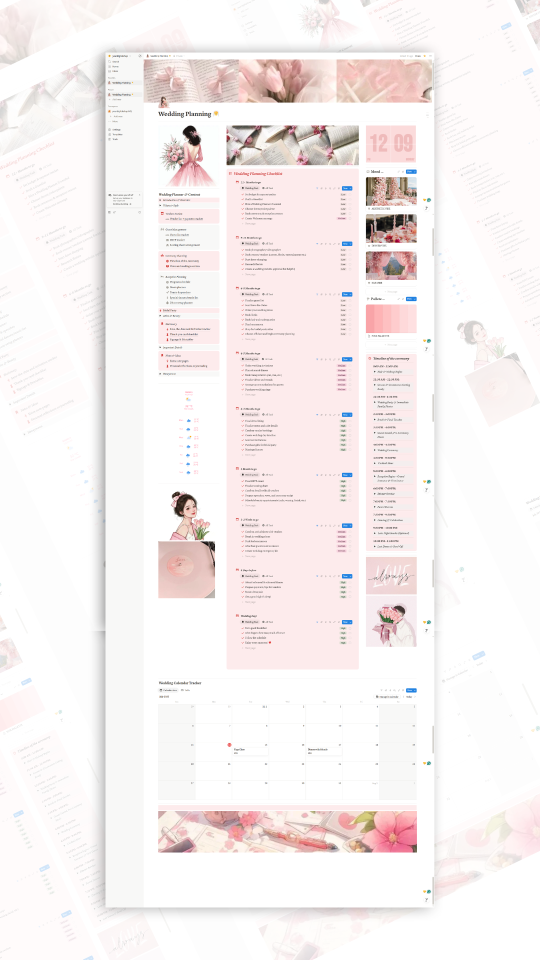 Wedding Planner | Notion Template by YOURDIGITALSHOP graphic design notiontemplate planner template ui wedding wedding planner