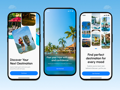 Onboarding Screen - Travel Mobile App andriod app app app design app interaction application booking design destination ios app mobile travel app mobile ui modern app ui onboarding splash screen travel travel app ui uiux design user interface design vacation