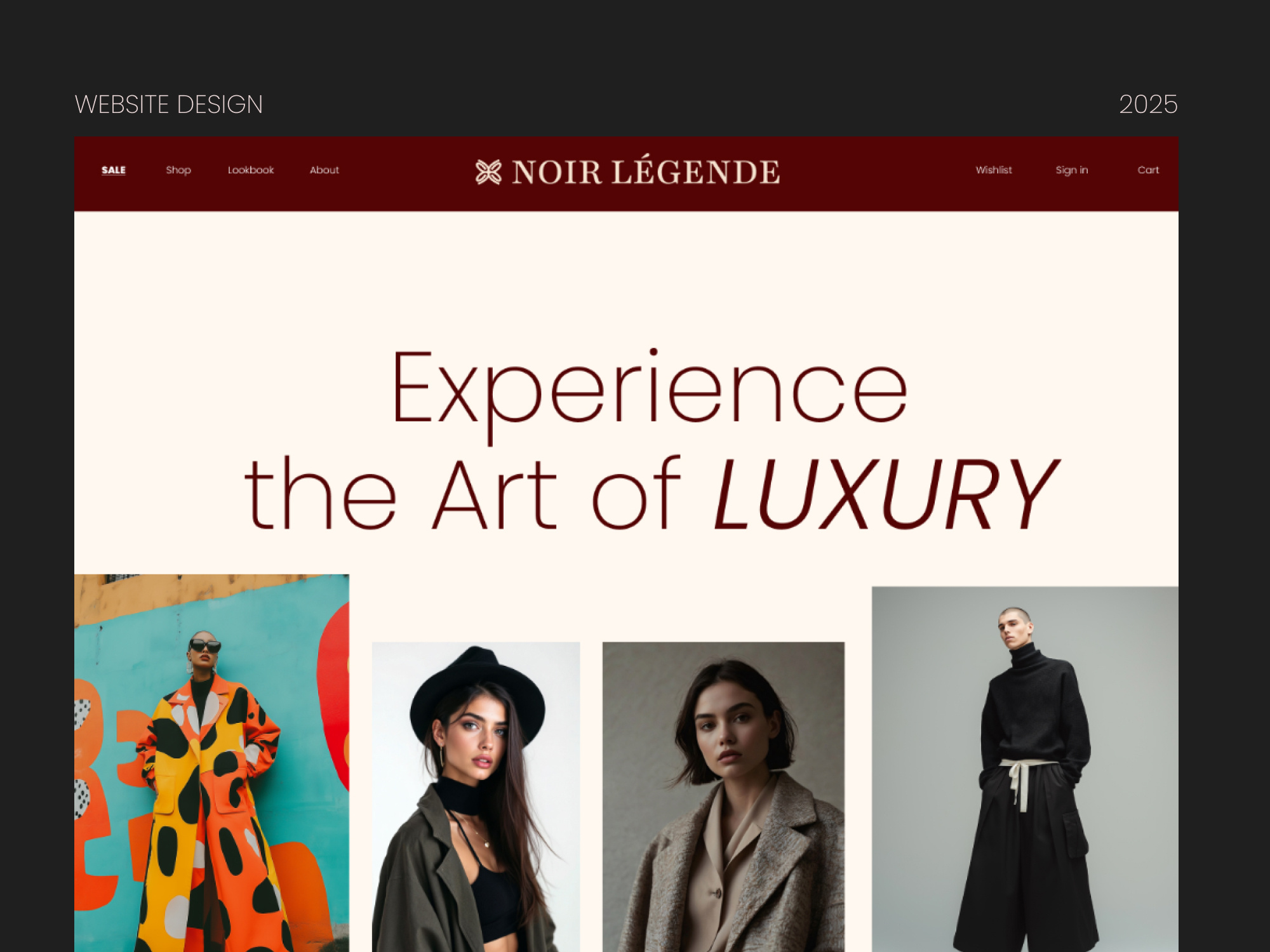 Noir Legende - Website Design brand elegance elegant fashion fashion branding figma landing page luxury luxury ui men minimal model modern design pastel ui ui design user interface design web design website design women