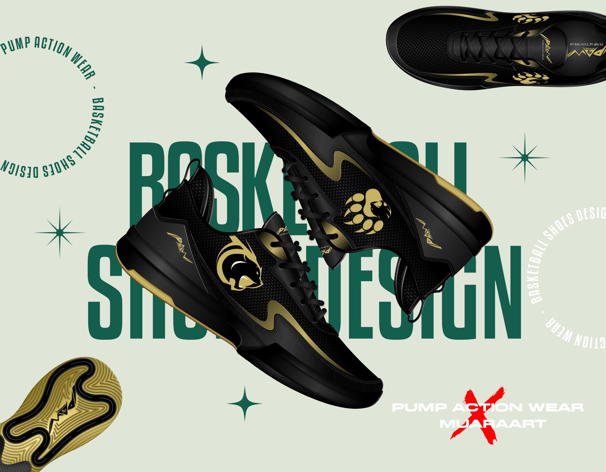 Collaboration Projects PUMP ACTION WEAR X MUARA ART design footwear design graphic design illustration shoes design techpack design vector