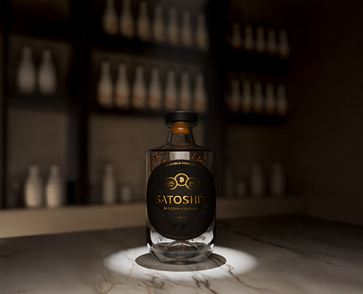 Satoshi’s Bitcoin Liqueur – Premium Design 3d alcohol bitcoin bottle brand development brand narrative branding design gold goldflakes graphic design label liquor luxury mockup packaging product
