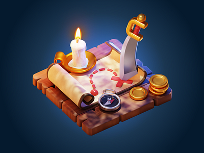 Treasure Map 3D Illustration 3d illustration game assets illustration isometric low poly pirate pirate theme stylized 3d treasure map
