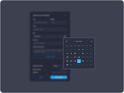 Dark Calendar ai booking calendar calendar selector dark mode calendar dark theme web app date picker ui design form flow ux minimal ui modern calendar popup date picker scheduling interface ui ui component user experience ux uxui