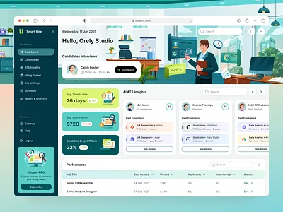 SmartHire - Hiring Management Dashboard 👔 analytics candidate dashboard design hiring hr illustration management orely productivity recruitment resume ui ux webapp workflow
