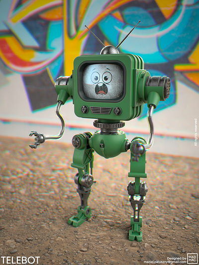 Robot design - Telebot 3d 3dmodelling 3dprint bot c4d character characterdesign conceptart design digital art hardsurface illustration noai redshift render robordesign robot stylized texture toy
