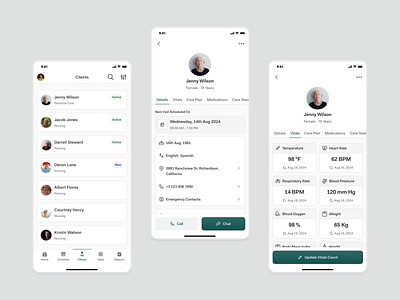 Modern Healthcare Client Management App UI app app ui branding clean ui client management app clinics custom healthcare app design healthcare healthcare app healthcare management home care providers illustration medical mobile app mobile app design nurse patient patient care uiux