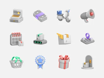 Ecommerce 3D Icons 3d basket blender cash delivery discount e commerce gift icon illustration off parcel shipping shop shopping store trade