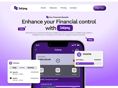 Salipay Hero Section fintech hero section landing page mobile app ui uiux user experience user interface website page