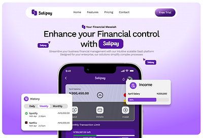 Salipay Hero Section fintech hero section landing page mobile app ui uiux user experience user interface website page