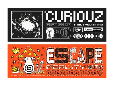 Stickers butterfly graphic design illustration logo mushroom typeface typography universe