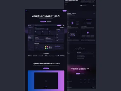 NeuroFlow Landing Page: AI-Powered Productivity Tool animation b2b clean dark mode design futuristic hero section illustration landing page modern productivity saas software startup tool ui ui design user interface ux web
